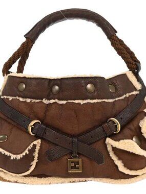 Fendi Brown Leather Zucchino Shearling Bag Handbag 2288-8BR519-TE5-059 155511